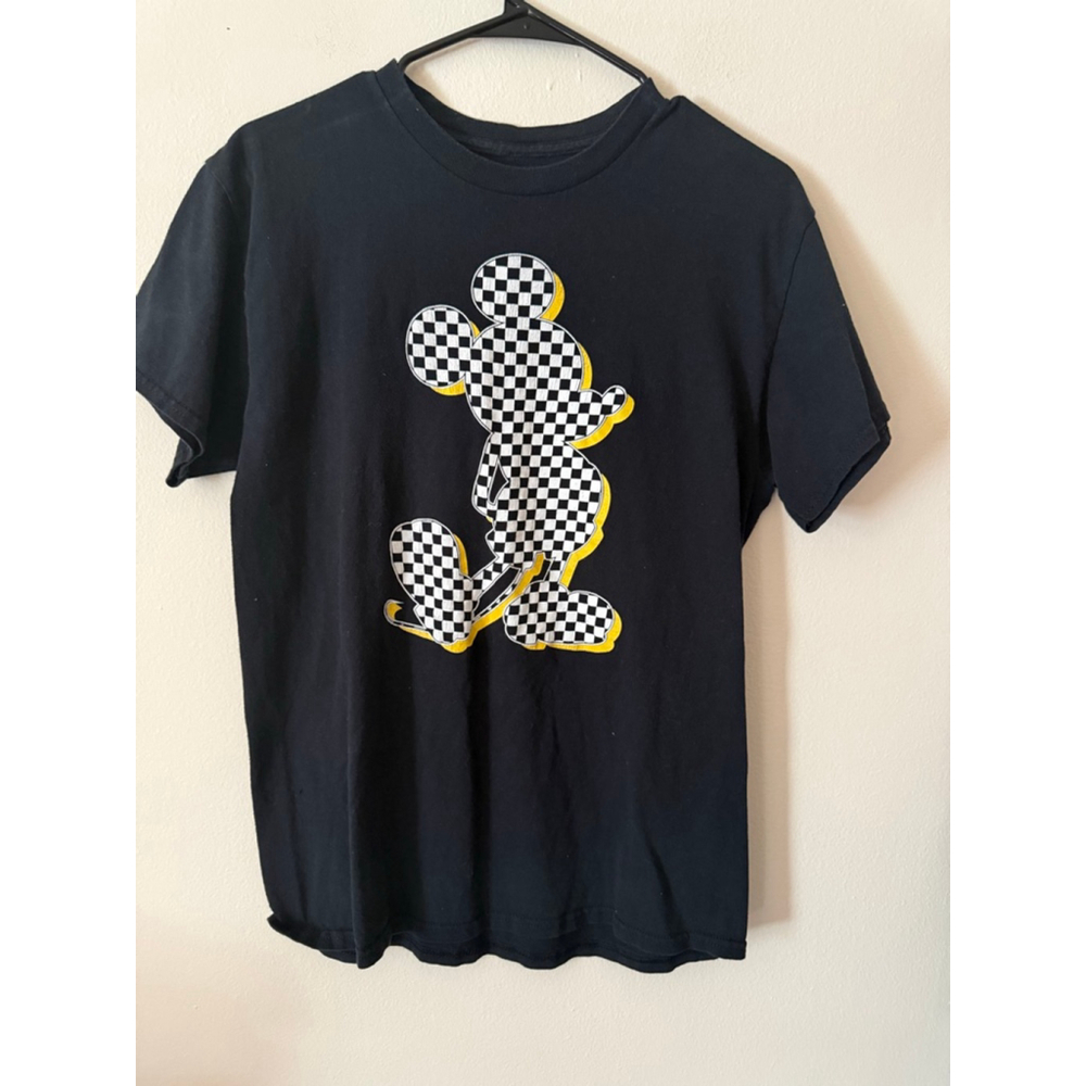 Women's Disney Black Mickey Mouse Checkered Short Sleeve Tee M